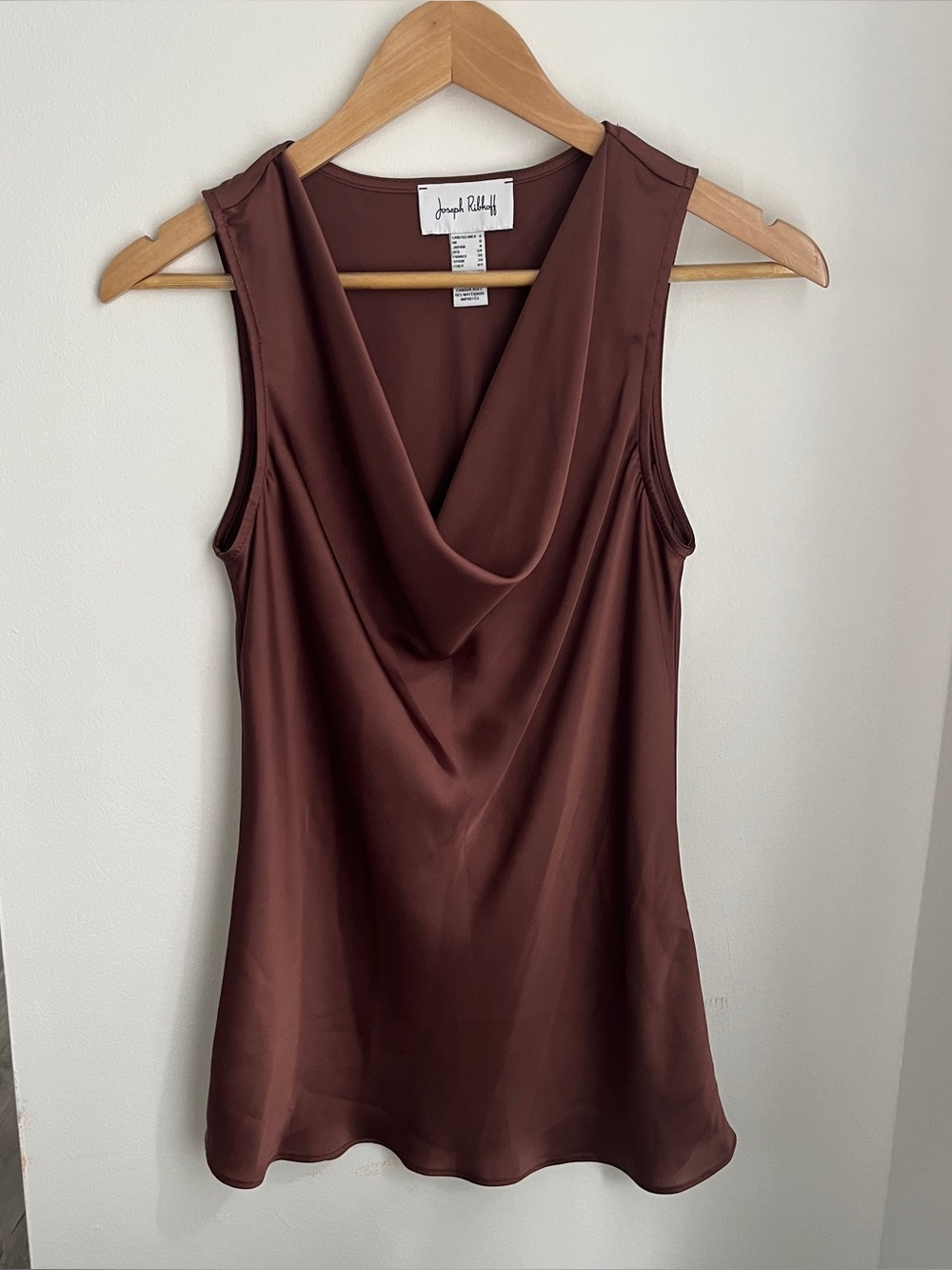 Joseph Ribkoff chocolate brown cowl neck sleeveless blouse size 6 like new